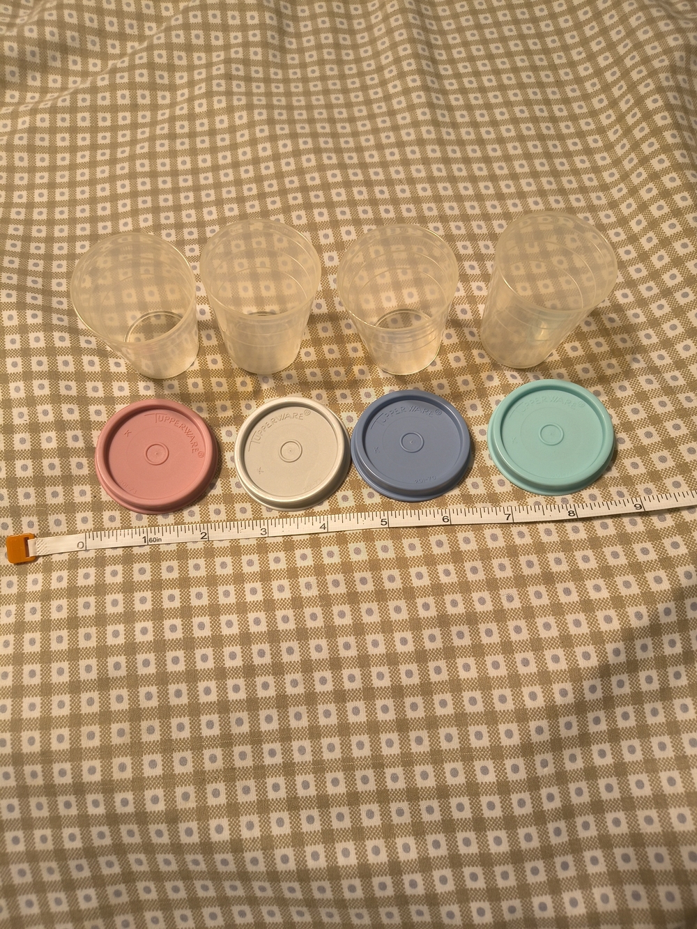 Tupperware Set of Pastel Lid Cups - Pink, Cream, Blue, Mint